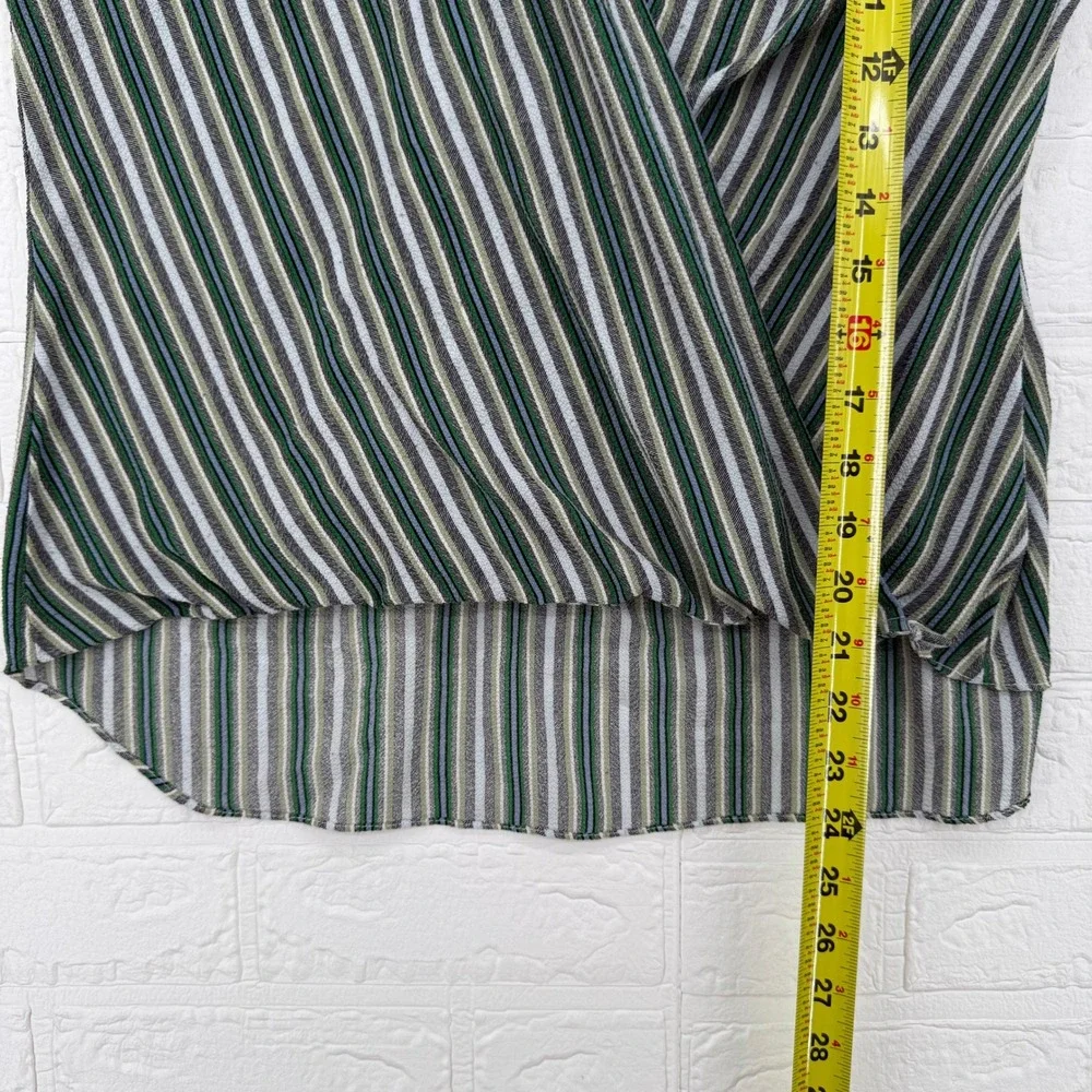 Max Studio Wrap Blouse Womens Large Green Blue Striped Sleeveless High Low Top